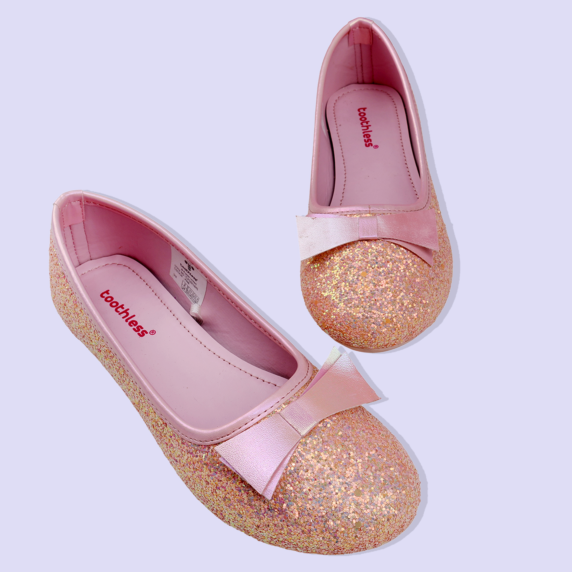 Girls Pink Glitter Bow Ballerinas