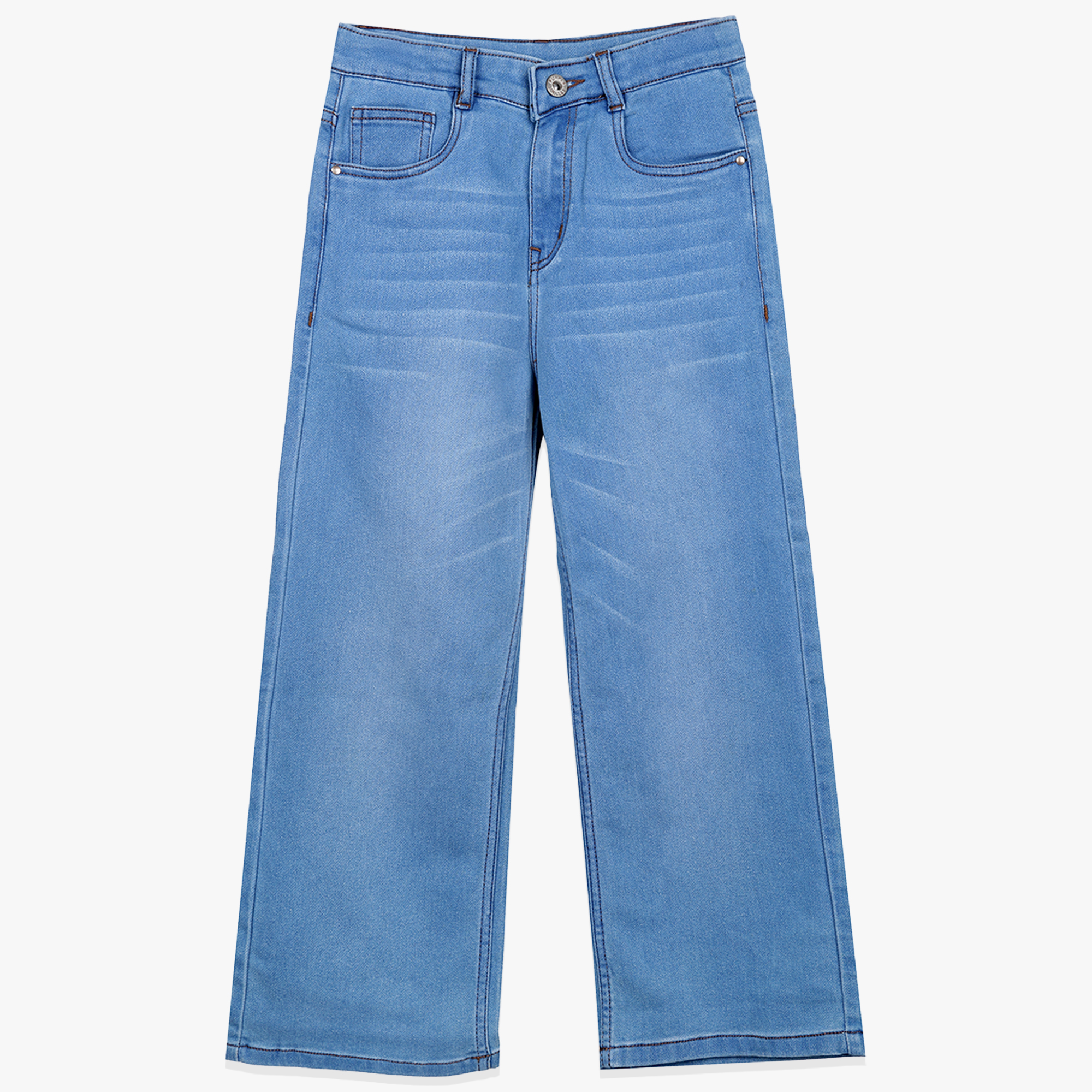Girls Mid Blue Wide Leg Classic Denim Jeans