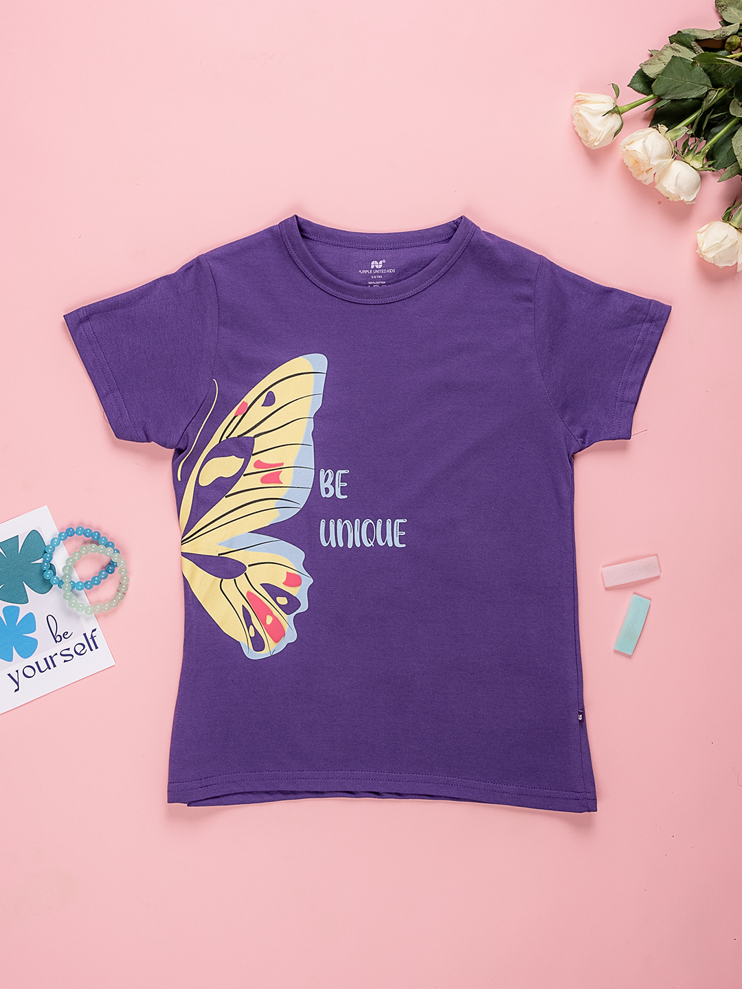 Kids Girls Cotton Blend Half Sleeves Graphic Printed T-Shirt