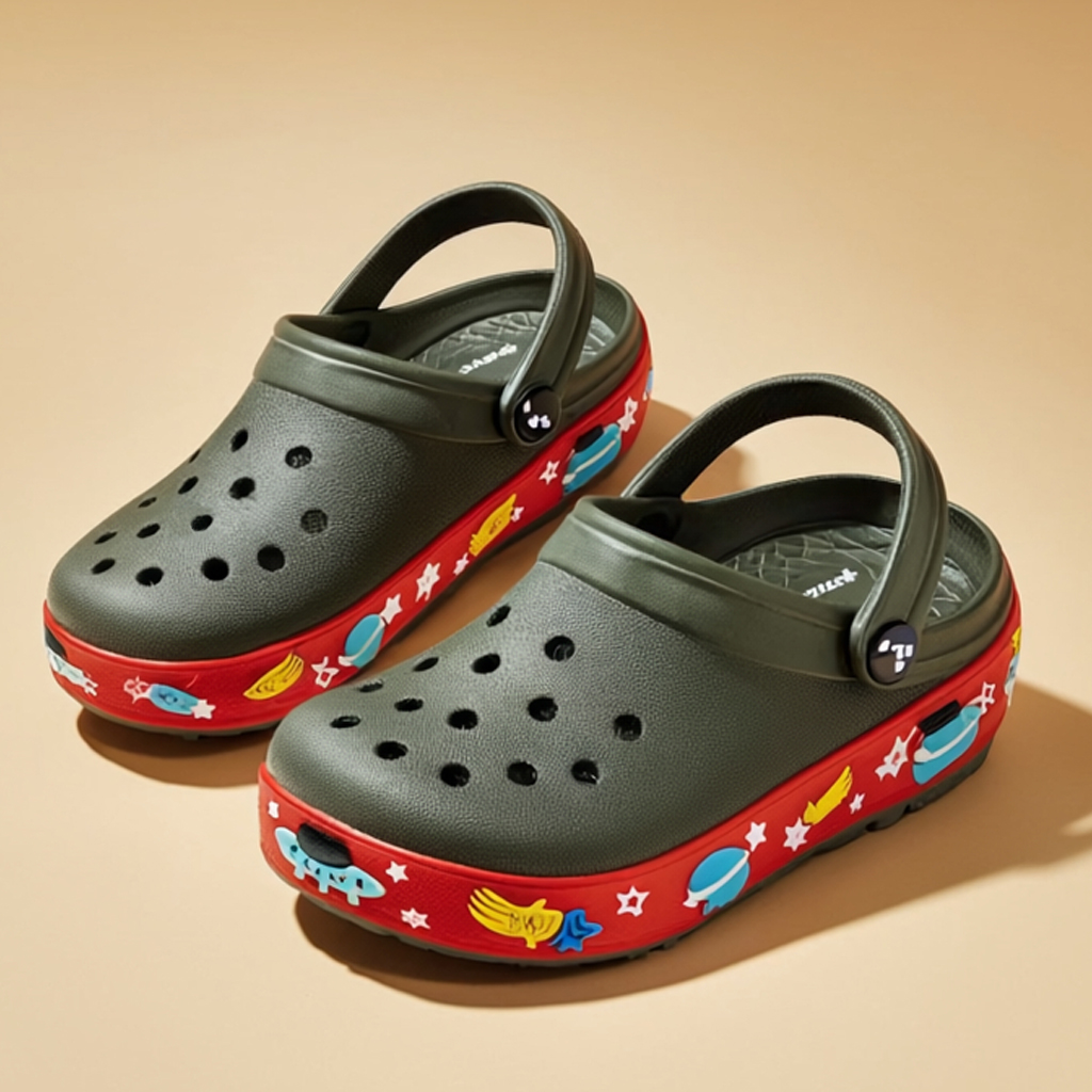 Boys Olive EVA Clogs with Space Print Sole