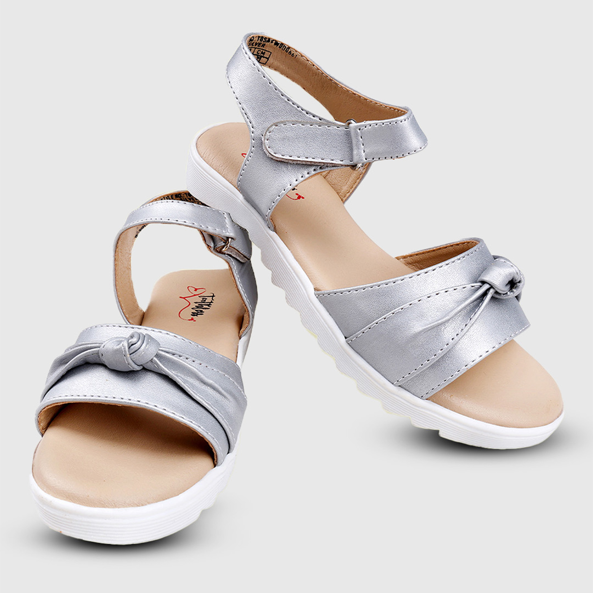 Girls Silver Comfort Sandals with Knot Detail
