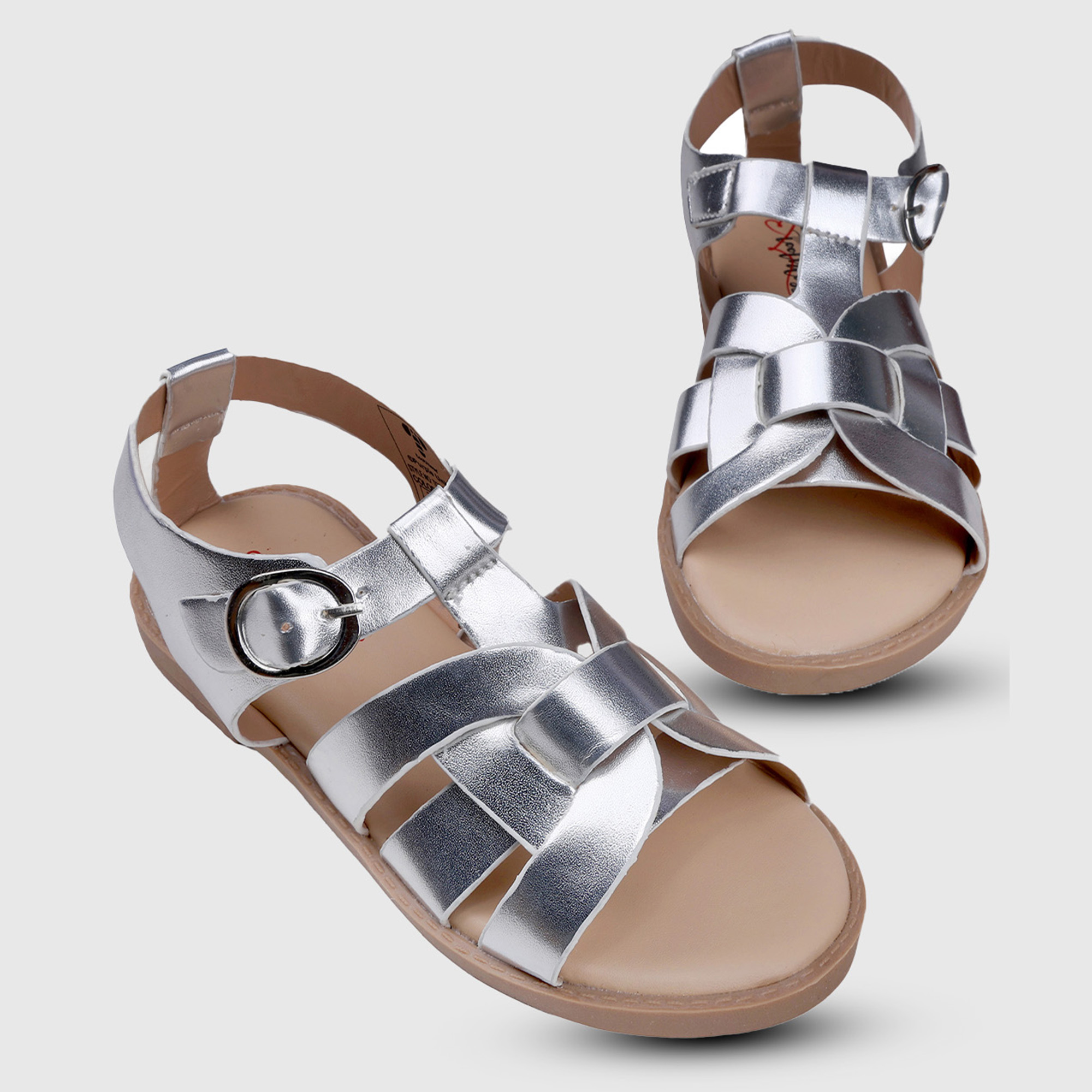 Girls Silver Metallic Cross-Strap Sandals