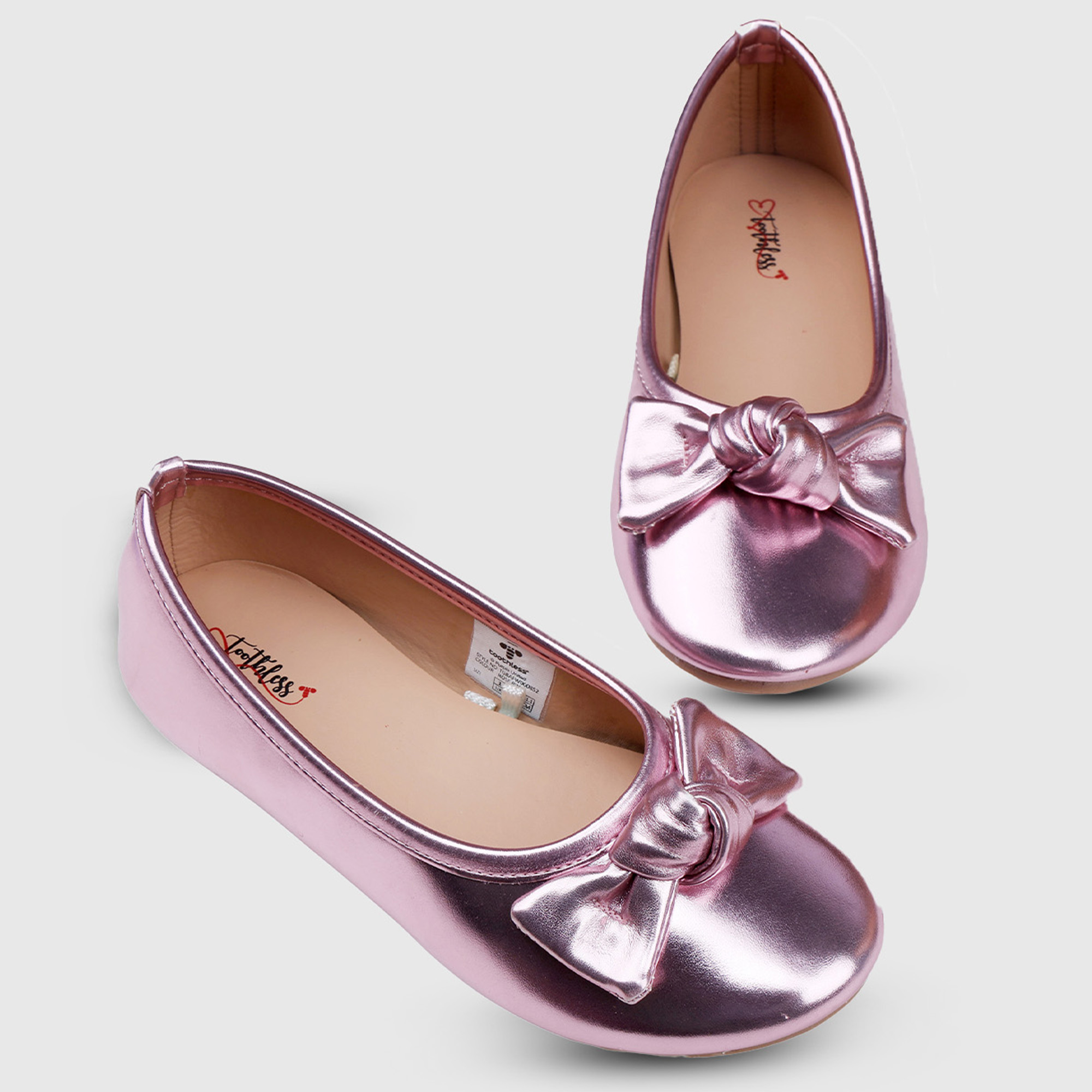 Girls Metallic Rose Pink Bow Ballerinas