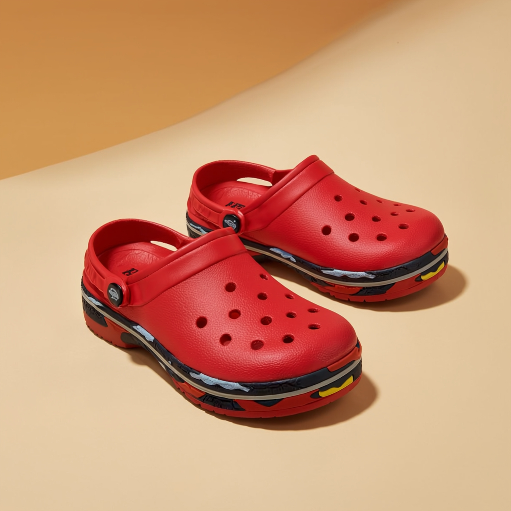 Boys Red Clogs with Sporty Contrast Sole
