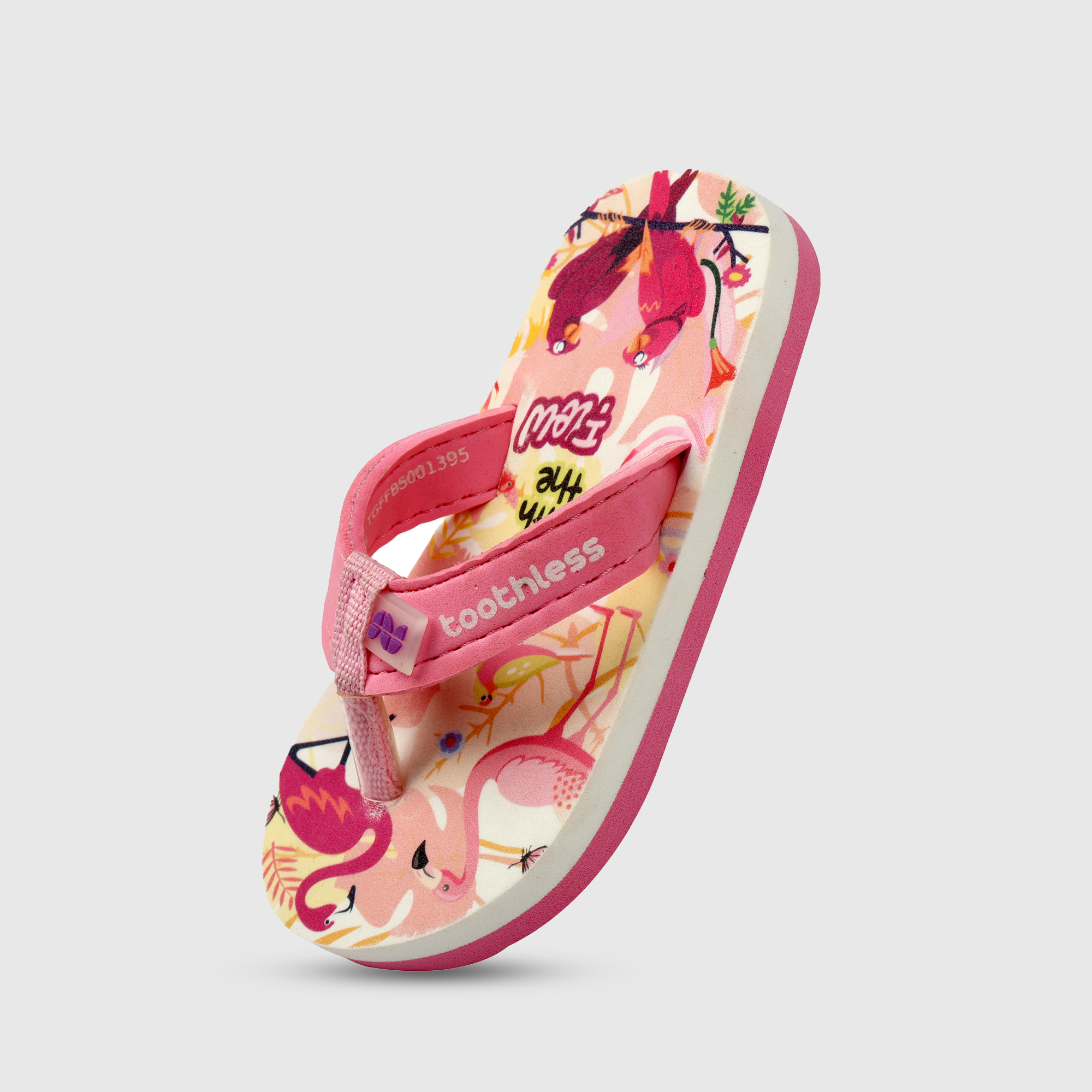Girls Pink Flamingo Print Slip On Flip Flops