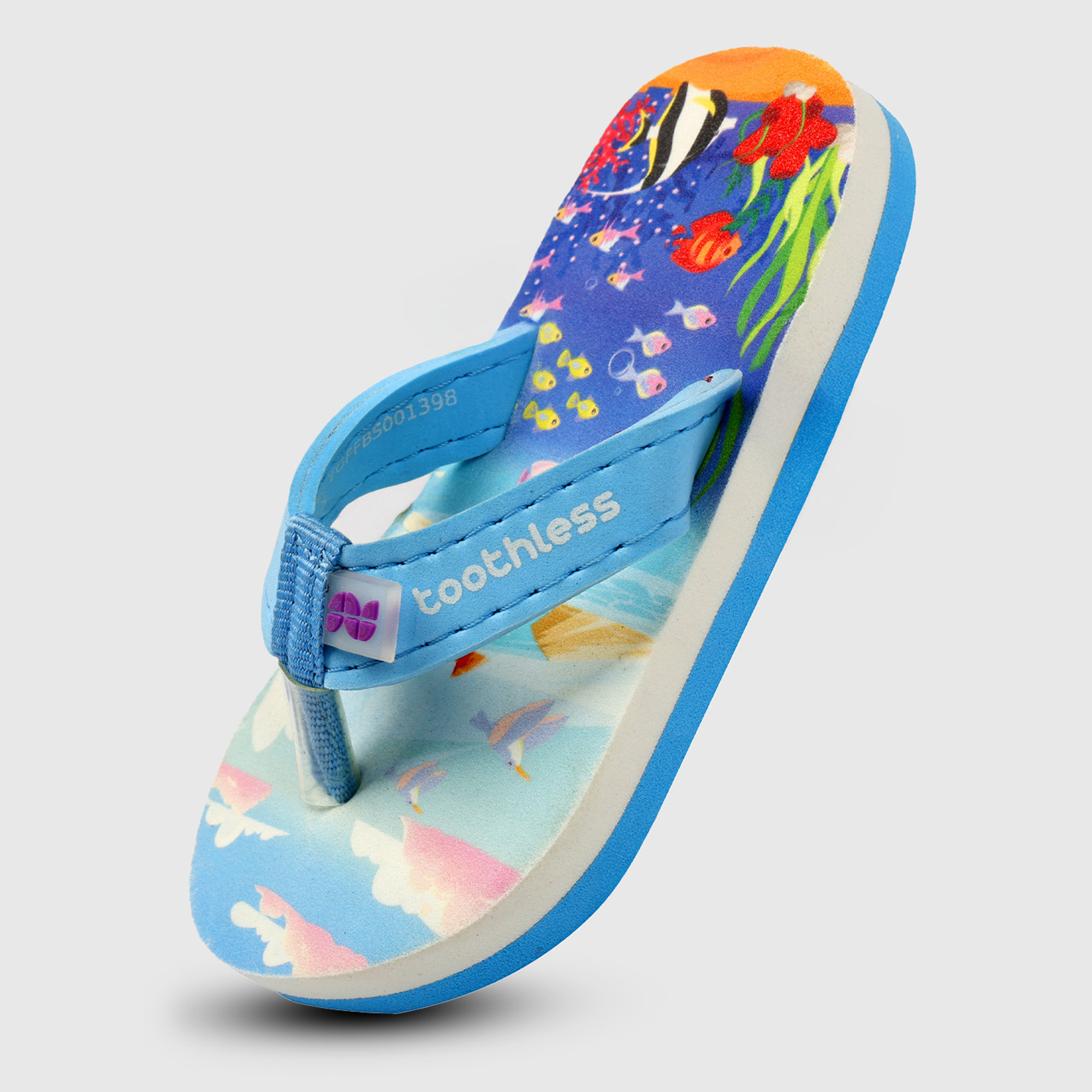 Girls Blue Ocean Themed Slip On Flip Flops