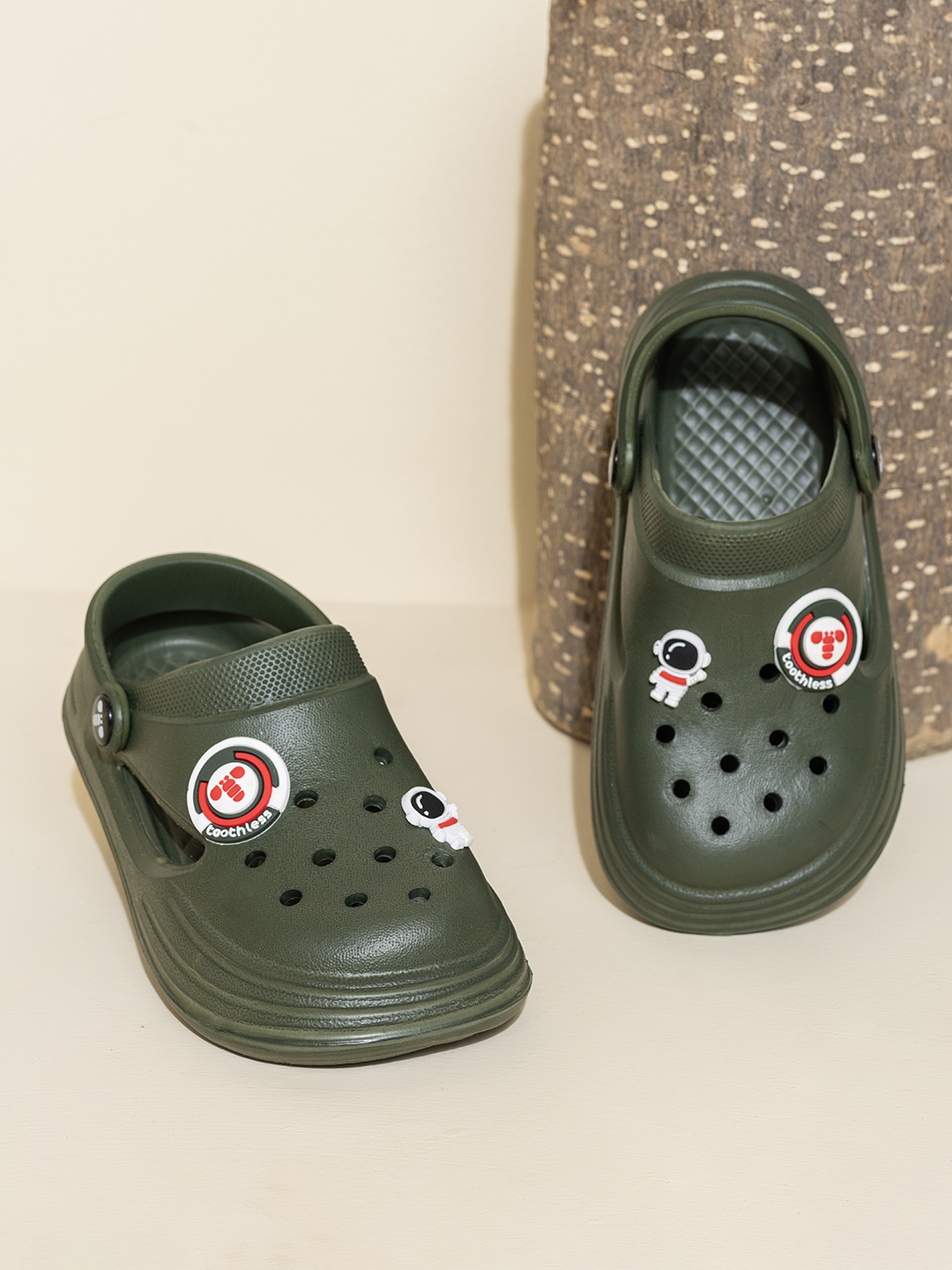 Boys Olive Lightweight Clogs with Adjustable Back Strap