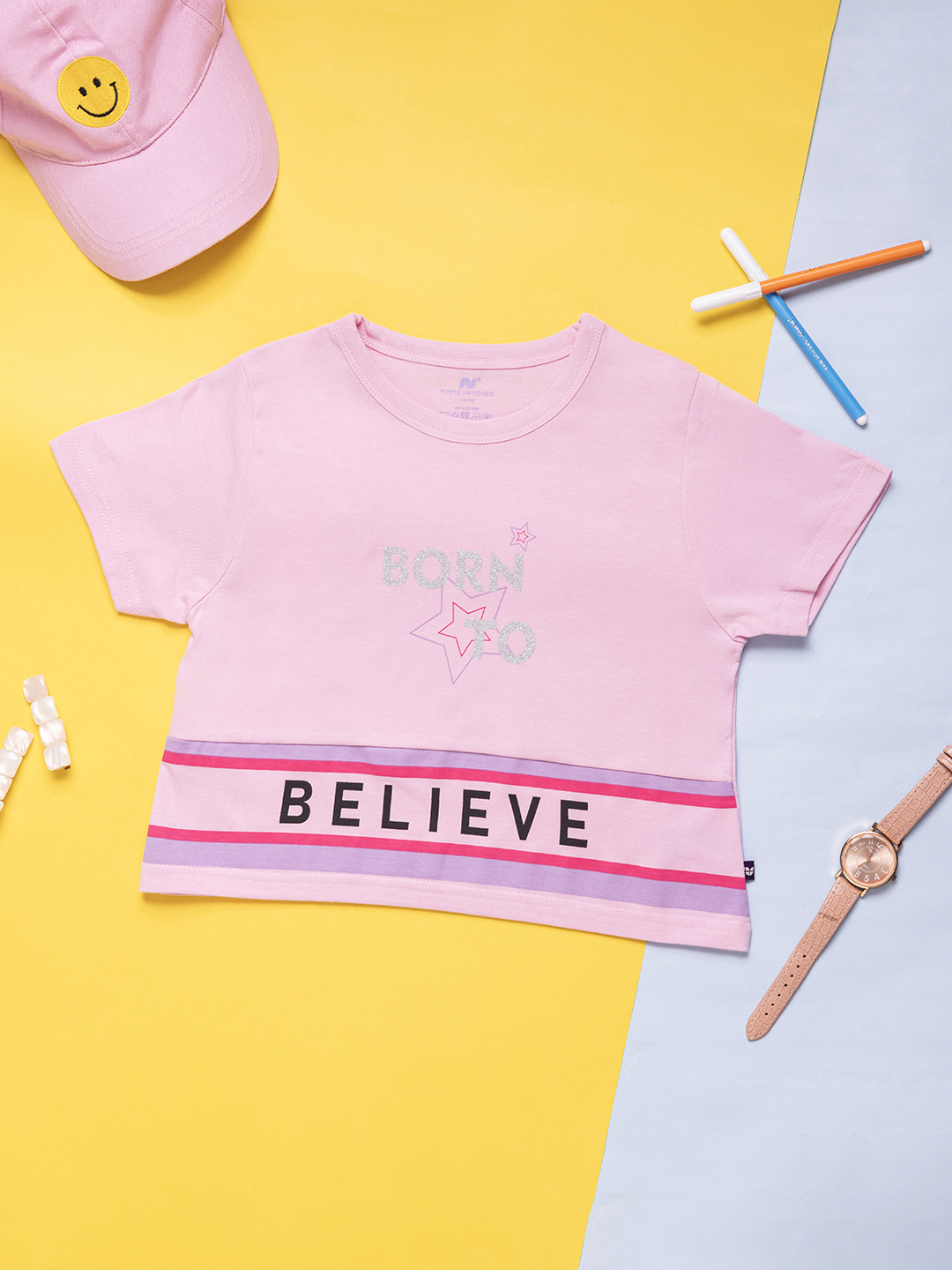 Kids Girls Cotton Blend Half Sleeves Typography Printed T-Shirt