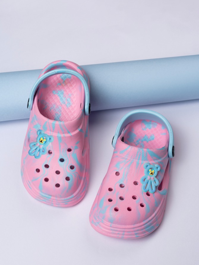 Girls Pink & Sea Green Printed Clogs with Back Strap