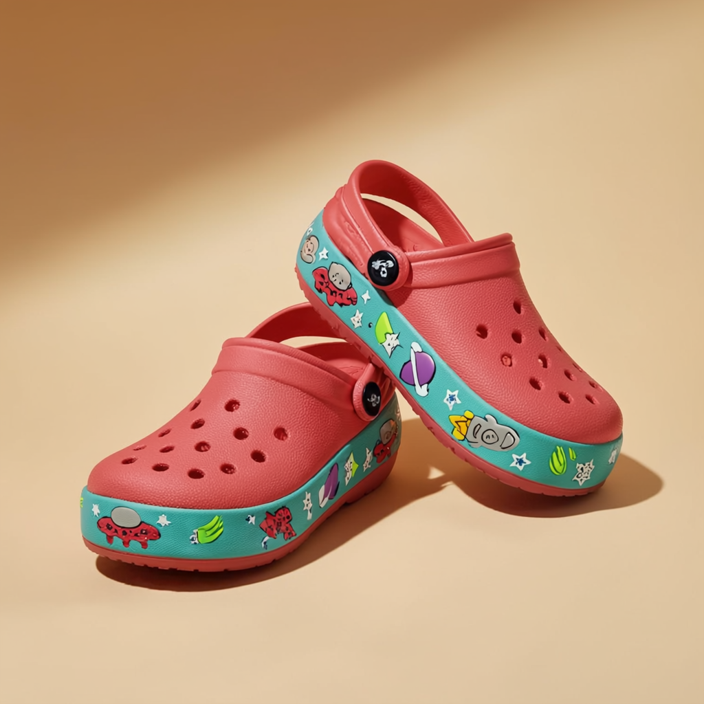 Girls Fuchsia EVA Clogs with Playful Printed Strap